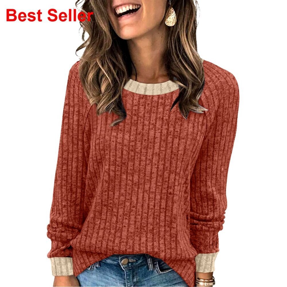 Long Sleeve Color Block Sweater, Lightweight Soft Knit, Loose Fit for Layering